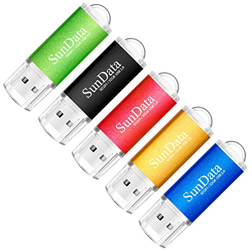SunData 5 Pezzi 32GB Chiavetta USB Pen Drive 32GB Metallo USB2.0 Unità Memoria Flash Thumb Drive per Archiviazione Dati con Luce LED (5 colori: Nero Blu Verde Rosso Oro)