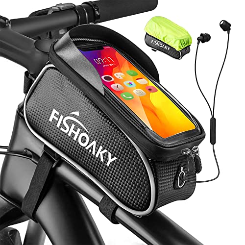 FISHOAKY Borsa Telaio Bici, Impermeabile Borsa Biciclette con TPU Touch Screen Grande Capacità Borse Cellulare MTB BMX Mountain Bike per Phone XS X Samsung S9 S8 Telefoni Sotto a 6,5 Pollici