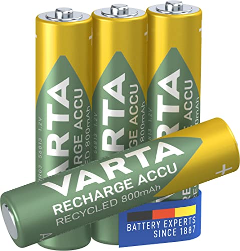 Varta Batteria Ricaricabile AAA MiniStilo, 800 mAh, Confezione da 4 Pezzi, Pre-caricate, Pronte all'Uso