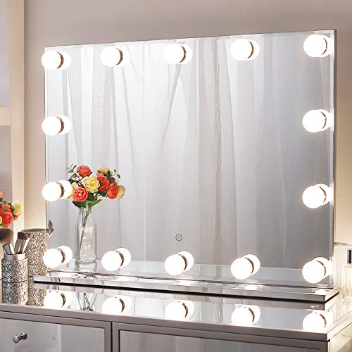 Chende Hollywood - Specchio da Trucco con Illuminazione, Grande per Montaggio a Parete, con 3 cambiamenti di Colore per Tavolo da toeletta (80 x 60 cm)