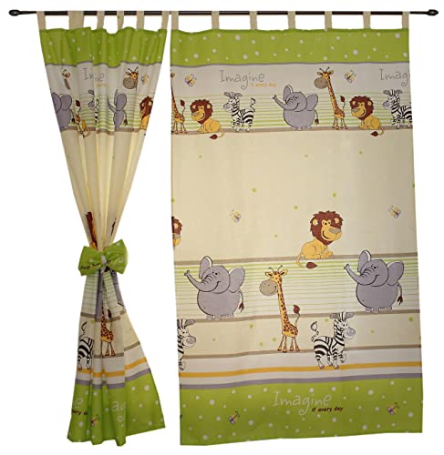 TupTam Tende con Bracciali per Camerette per Bambini 2 pz, Imagine Verde, c. 155x95 cm
