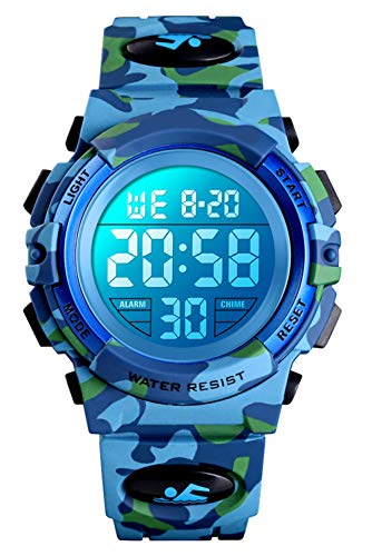 Orologio digitale per bambini, orologi sportivi impermeabile con sveglia/cronometro/12-24H (Blue)