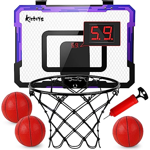 Kiztoys Canestro da basket per bambini, con punteggio automatico, giocattolo da basket da parete indoor con 3 palline, rete e pompa, set di giocattoli sportivi indoor/outdoor per bambini.