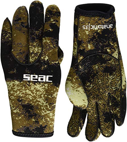 SEAC Anatomic Gloves, Guanti da Sub in Neoprene da 3.5 mm per Pesca Subacquea in Apnea Unisex Adulto, Camo Marrone, M