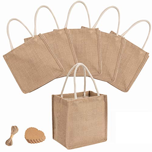 WPAJIRZO - 6 sacchetti di iuta con manici, shopper in iuta, piccola borsa in vera iuta, riutilizzabile, 7 litri