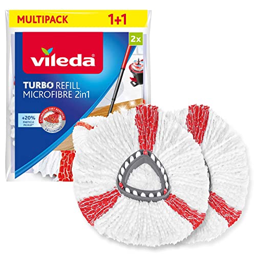 Vileda Turbo EasyWring & Clean 2in1 Ersatzkopf (Doppelpack) Testina di Ricambio Easy Wring & Clean, Rosso/Bianco, 2 unità