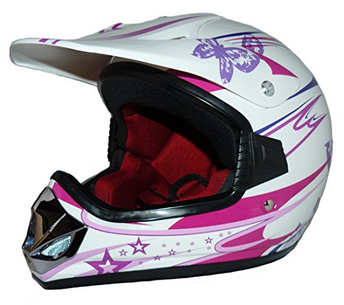 Protectwear MaX Racing V310-GIRL-XS Casco Moto per Bambini, Rosa/Bianco Lucido, XS
