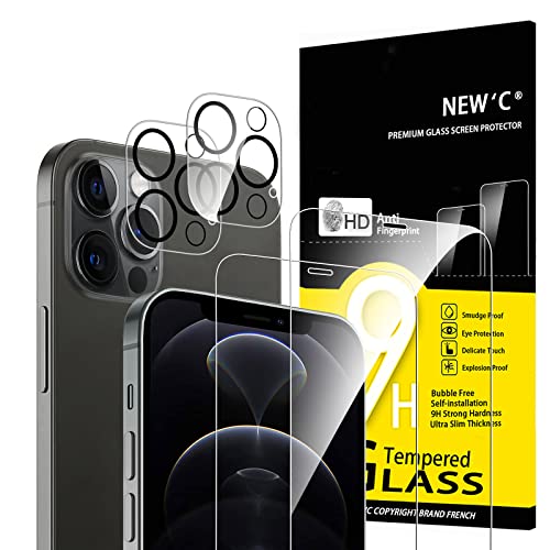 NEW'C 4 Pezzi, 2 x Pellicola Vetro Temperato per iPhone 12 Pro Max e 2 x Pellicola Vetro Protettiva Fotocamera Posteriore per iPhone 12 Pro Max -Antigraffio - Ultra Resistente - Vetro Durezza 9H
