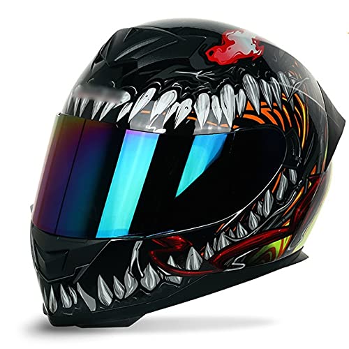 Casco Motocross Integrale Per Moto Doppia Visiera Racing Caschi da Motociclista Integrali DOT/ECE Omologato Casco Moto Full Face per Donna Uomo Adulti (Color : Venom B)