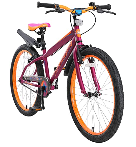 BIKESTAR Bicicletta Bambini da 9 Anni | Bici Bambino Bambina 24 Pollici Freno a Pattino e Freno a retropedale | 24“ VTT Edition Berry & Arancione