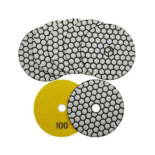 SHDIATOOL Diamante Lucidatura Pad 7 Pezzi Grana 100 per Lucidare a Secco Marmo Granito Pietra Ceramica Dia 100mm/4 Pollici