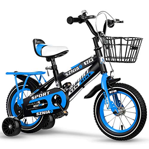 LLF Bicicletta Bambino Kids Bike for 2 3 4 5 6 7 8 9 Anni Girls & Boys, Bambino Biciclette con Stabilizzatori, Basket, Una Bottiglia d'Acqua E Titolare (Color : Blue-a, Size : 18inch)