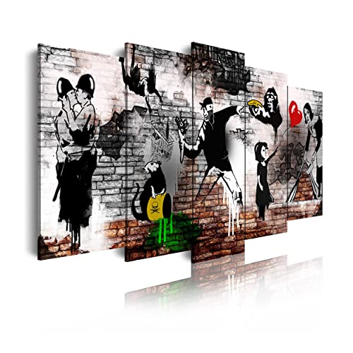 DekoArte 543 - Quadri moderni Stampa di Immagini Artistica Digitalizzata | Tela Decorativa Per Soggiorno o Stanza da letto | Stile Astrazioni Arte Banksy Opere | 5 Pezzi 150 x 80 cm