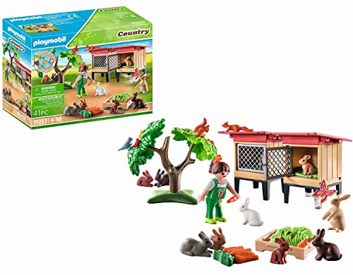 Playmobil Country 71252 Recinto dei conigli, Animali per la fattoria biologica, Giocattoli sostenibili per bambini dai 4 anni in su