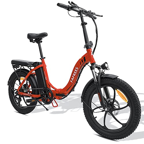 Fafrees Bici elettrica F20 20 pollici, 36V 16Ah, motore 250W, 25km/h, pneumatici 3.0 Fat, bici elettrica pieghevole Shimano 7 velocità, rosso