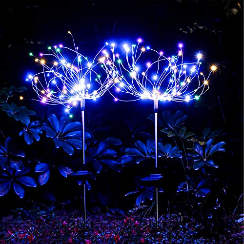 munloo Fuochi d'Artificio Solari, 2 Pezzi Luci Solari Giardino Decorative, Luci Fatate Natalizie LED Fuochi d'Artificio Luci per Patio, Prato, Balcone (Colore)