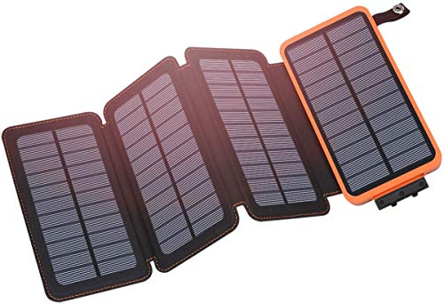 Powerbank Solare 25000mAh Hiluckey Caricabatterie Solare Portatile con Dual Porte USB Ricarica Rapida e 4 Pannelli Solari Impermeabile Batteria Esterna per Smartphone, Tablet e Dispositivi USB