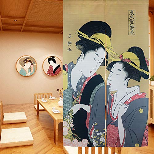 LIGICKY Noren - Tenda da porta in stile giapponese, stile giapponese, Ukiyoe Geisha per ragazze, stile lungo, per porta, decorazione per casa, sushi, cucina, 85 x 150 cm
