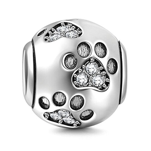 Charm in argento sterling 925 a forma di zampa di cane, ideale per un regalo di compleanno, compatibile con bracciali Pandora (bianco)