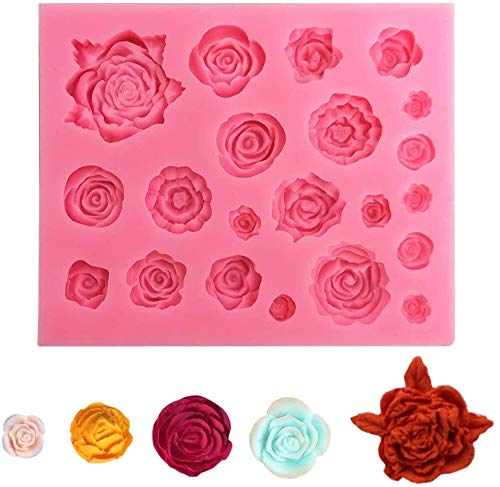 Stampo in silicone per fiori di rose - Stampo per mini fondente rosa 21 cavità, per decorazione di torte di canna da zucchero, cupcake topper