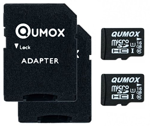 QUMOX 2pcs Pacchetto 16GB MICRO SD MEMORY CARD CLASSE 10 UHS-I da 16 GB HighSpeed Velocità di scrittura 12 MB/s Velocità di lettura fino a 70MB / S