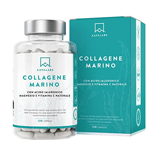 Collagene Marino con Acido Ialuronico, Vitamina C Naturale e Magnesio - Integratore Idrolizzato con Peptidi - Pelle, Ossa, Cartilagine - 120 Capsule