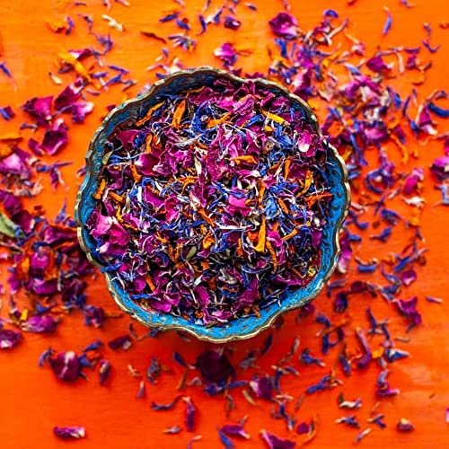 Petali di fiori naturali secchi commestibili 'fiamma marocca' - 50 g - calendula arancione, rosa rossa e fiordaliso blu - commestibile - torta - cuocere - cocktail - decorazione (350)