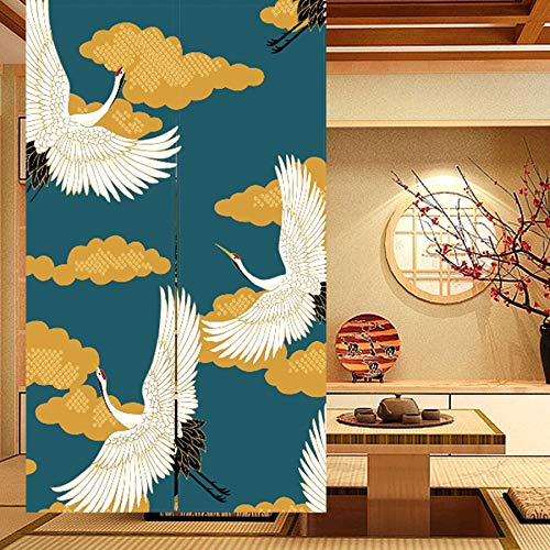LIGICKY Tenda da porta in stile giapponese spessa, in lino, noren, divisorio, tappezzeria per i tessuti della casa, 85 x 120 cm, verde (gru floreale Moon)