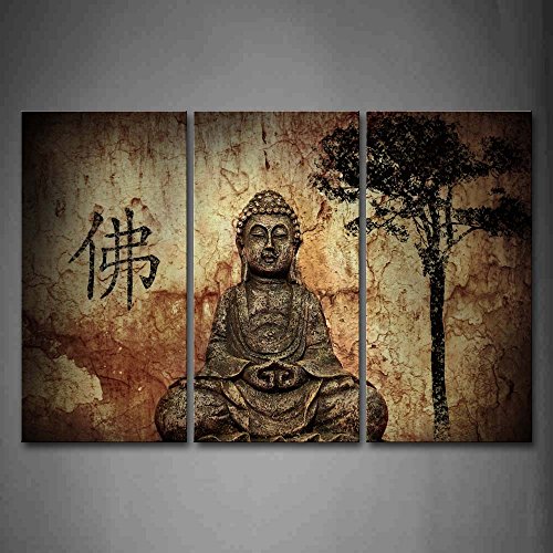 First Wall Art - Buddha Quadri Buddha Cinese nella Grotta Stampa su Tela 3 Pannelli Moderni Religione Decorazione da Parete per Soggiorno,Camera da Letto,Cucina